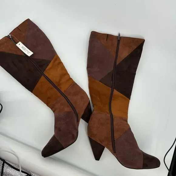 Suede Colorblock Pattern Boots Size 9 Wide Calf Knee High Heeled Cato Comfort Es - Picture 14 of 15